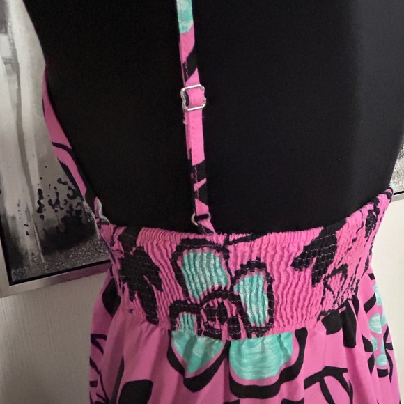 ZARA Printed Poplin Fuschia Pink Floral A Line Midi 100% Cotton Dress - Medium - Picture 9 of 12